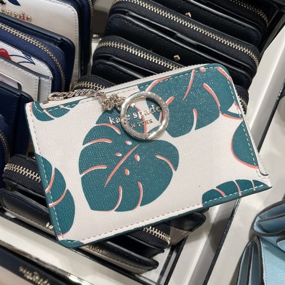 Kate spade Darcy Monstera Leaves Printed Medium L - Zip Card Holder with Keyring - Picture 8 of 12